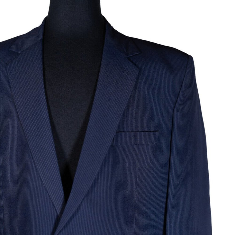 Mens Blazer Blue Striped Cotton Dress Formal Suit Jacket Wedding Sport Coat 44R - Picture 4 of 7